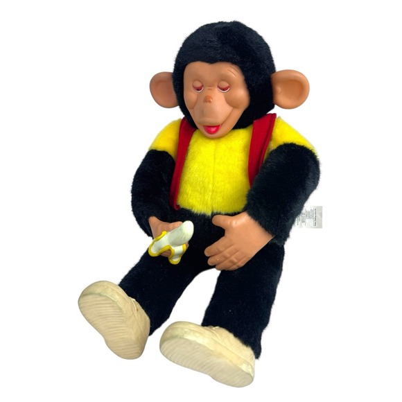 Vtg Rubber Face Mr. Bim Zippy Plush Monkey Chimp w Banana Stuffed Green Trading - Picture 1 of 11